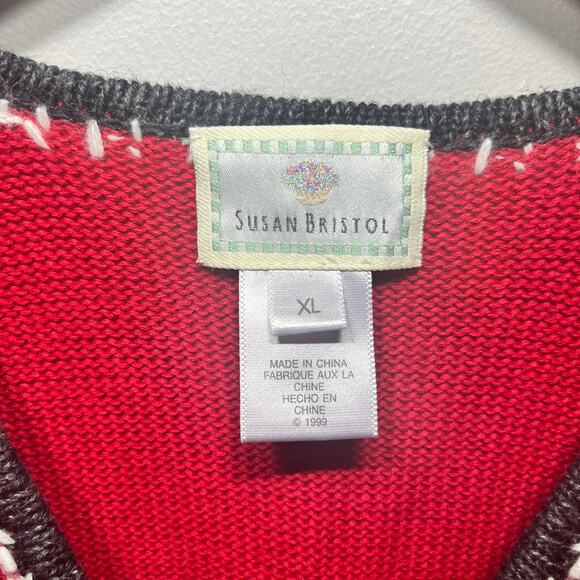 VTG 90s Susan Bristol Vest Sweater Angora Zip Cat Embroidered Christmas Ugly XL - Picture 8 of 9
